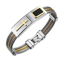 HOUSWEETY Three-deck Wire Knitted Cross Stainless Steel Bracelet