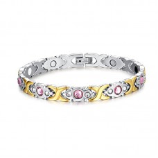 Womens Titanium Stainless Steel Magnetic Therapy Bracelet with Rhinestone
