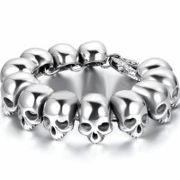 21.5cm Punk Large Gothic Skull Biker Stainless Steel Bracelet mens bracelets 2015 New arrived pulseira masculina Silver Color