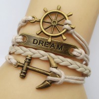 Fashion Vintage Anchor dream Leather Cute Infinity Charm stainless steel Bracelet 