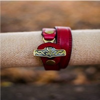 Red Leather Mjolnir bracelet Hammer of Thor male FREE SHIPPING unisex custom bracelet 
