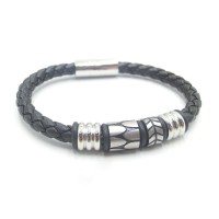 Stainless Steel Leather Bracelet Bangle - B350