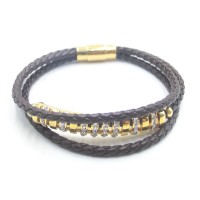 Stainless Steel Leather Bracelet Bangle - B351