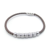 Stainless Steel Leather Bracelet Bangle - B352