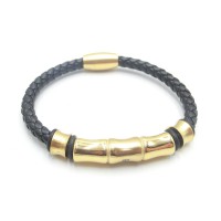 Stainless Steel Leather Bracelet Bangle - B353