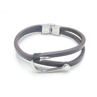 Stainless Steel Leather Bracelet Bangle - B355
