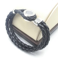 Stainless Steel Leather Bracelet Bangle - B356