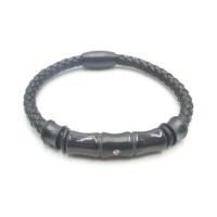 Stainless Steel Leather Bracelet Bangle - B358