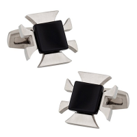 Onyx and Stainless Steel Cufflinks with Matte Finish 