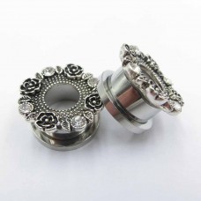 Crystal Rose 316L Stainless Steel Ear Tunnel - BJ019