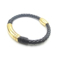 Stainless Steel Leather Bracelet Bangle - B361