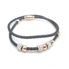 Stainless Steel Leather Bracelet Bangle - B363