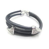 Stainless Steel Leather Bracelet Bangle - B364