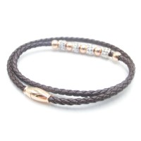 Stainless Steel Leather Bracelet Bangle - B369