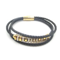 Stainless Steel Leather Bracelet Bangle - B370