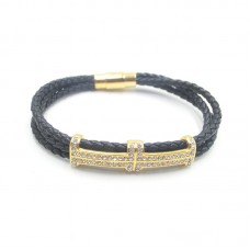 Stainless Steel Leather Bracelet Bangle - B372