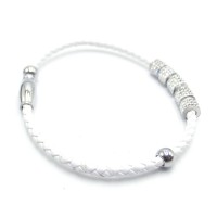 Stainless Steel Leather Bracelet Bangle - B373