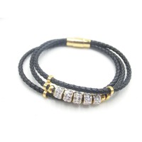 Stainless Steel Leather Bracelet Bangle - B374
