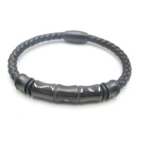 Stainless Steel Leather Bracelet Bangle - B376