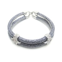 Stainless Steel Leather Bracelet Bangle - B377