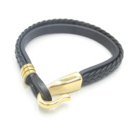 Stainless Steel Leather Bracelet Bangle - B378