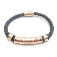 Stainless Steel Leather Bracelet Bangle - B380