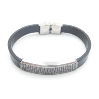 Stainless Steel Leather Bracelet Bangle - B381