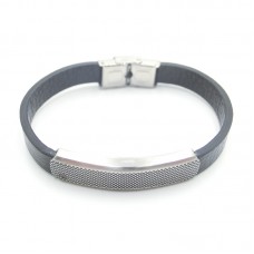 Stainless Steel Leather Bracelet Bangle - B381