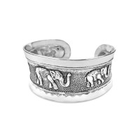 Elephant Cuff Silver Stainless Steel Bangle - B569