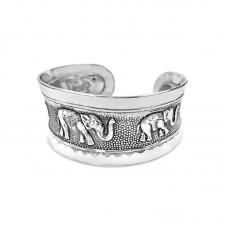 Elephant Cuff Silver Stainless Steel Bangle - B569
