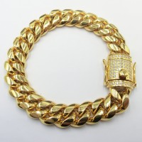 Mens Gold Tone Heavy Cut Hip Hop StainlessSteel Chain Bracelet- B599