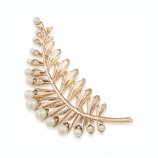 Pearl Glam Floral Leaf Pin Women Stainless Steel Brooch - BR015