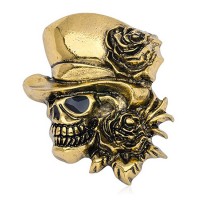 Brooch Goth Vintage Punk Halloween Party Skull Skeleton Rose Flower Pin Gifts - BR033