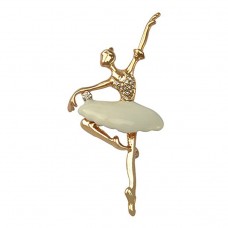Gold Tone Enamel Rhinestone Dancing Ballerina Ballet Dancer Brooch Pin - BR036