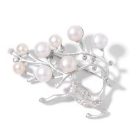 Silver Tone Peach Pearl Fawn Brooch Pin - BR037