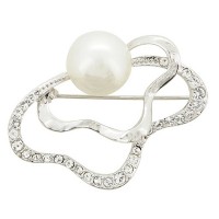 Pearl Flower Crystal Stainless Steel Pin Brooch - BR041