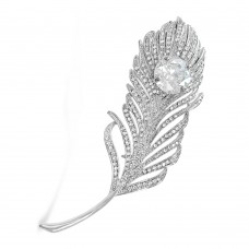 Crystal feather pin stainless steel brooch - BR077