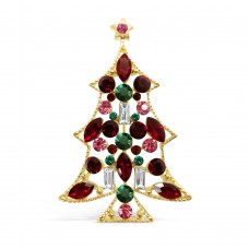 Crystal gold plate christmas tree pin stainless steel brooch - BR080