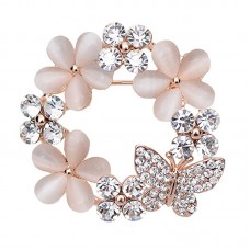 Rhinestone Opal Cute Butterfly Flower Stainless Steel Brooch White Gift for Valentine's Day- BR082