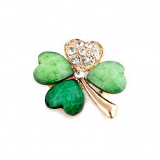 Irish Shamrock Brooch St Patrick's Day Crystal Lapel Pin - BR085