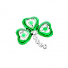 Irish Saint Patrick's Day Shamrock Lacquer Rhinestone Brooch - BR088