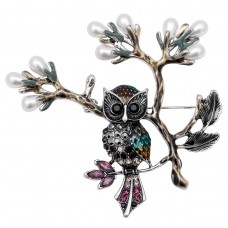 Easter Owl Leaf Flower Pin Brooch silver gold jewelry gift - BR094