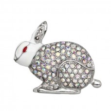 Easter Bunny Rabbit Crystal Silver Pin Stainless Steel Brooch - BR097