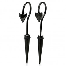 Mens Women Long Dangle Black Horn Claw Drop Earrings Stainless Steel, Screw Back, 2pcs