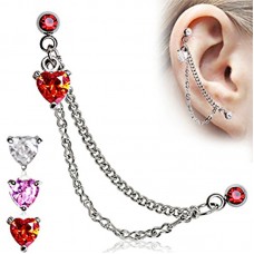 Heart 316L Surgical Steel Double Chained Cartilage Earring 
