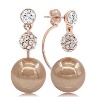 Cubic Zirconia Stainless Steel Earrings Chocolate Simulated Pearl Gold Plated Jewelry for Women