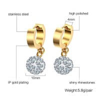 One Pair Women’s Cute Ball Rhinestones Stainless Steel Ear Drop Dangle Earrings