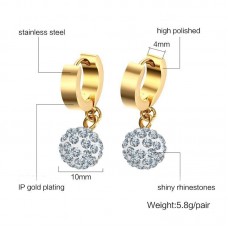 One Pair Women’s Cute Ball Rhinestones Stainless Steel Ear Drop Dangle Earrings