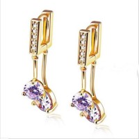 Fahsion Lady Girls Elegant Gift Stainless Steel Zircon Studs Earrings 18K Gold