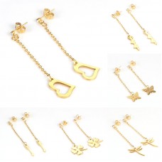 Hot Women Gold Long Stainless Steel Pendant Rhinestone Ear Stud Earrings Lots